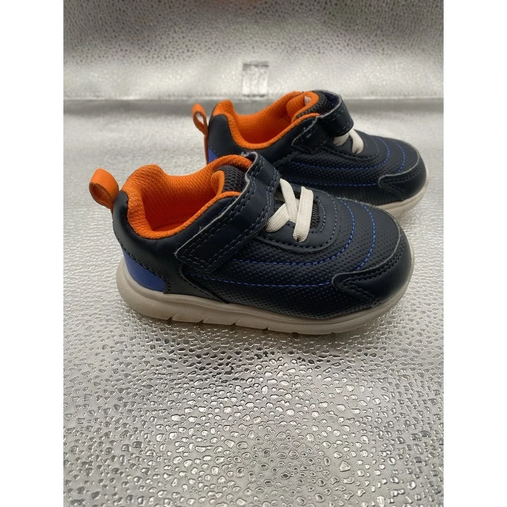 Carter's Just One You Boys Sneaker Navy Orange Hook & Loop Comfort Size 4